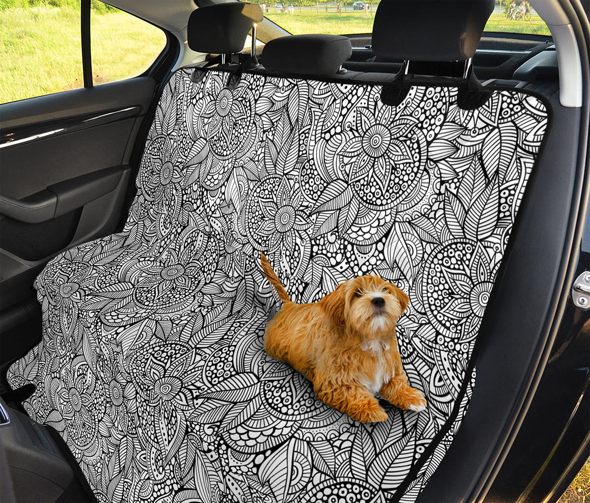 Monochrome Zentangle Pattern Print Pet Car Back Seat Cover