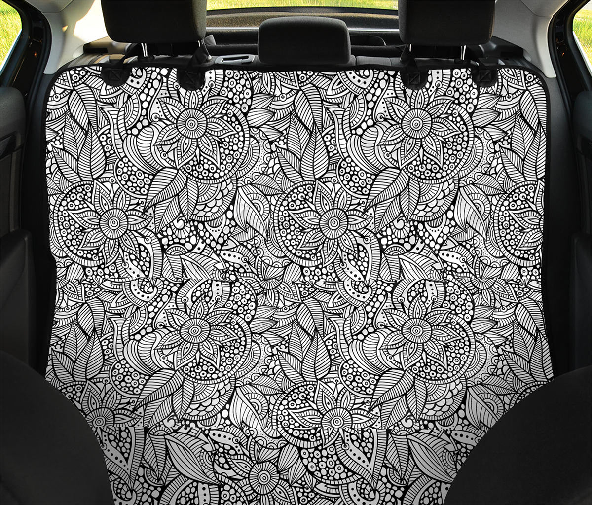 Monochrome Zentangle Pattern Print Pet Car Back Seat Cover