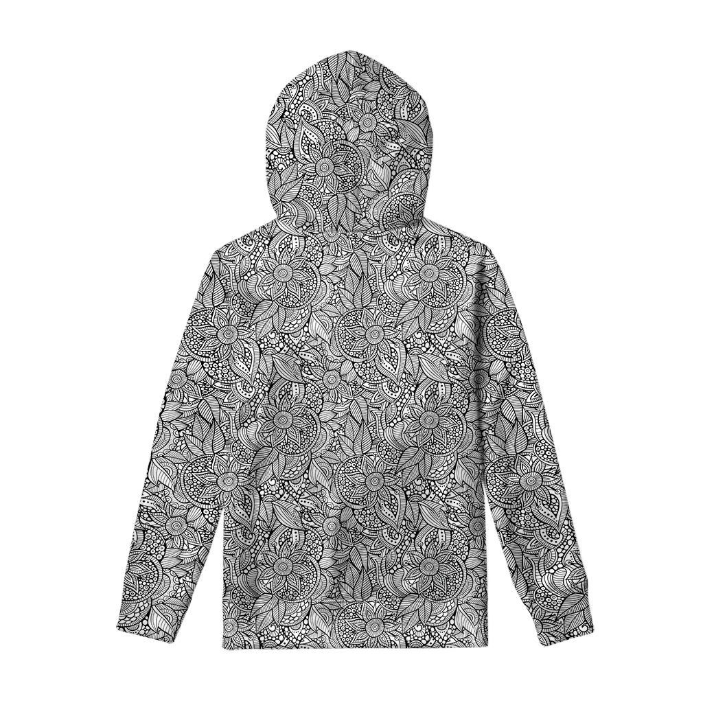 Monochrome Zentangle Pattern Print Pullover Hoodie