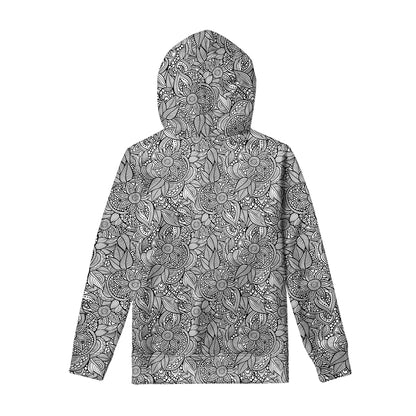 Monochrome Zentangle Pattern Print Pullover Hoodie