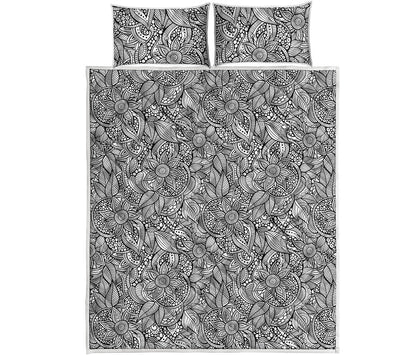 Monochrome Zentangle Pattern Print Quilt Bed Set