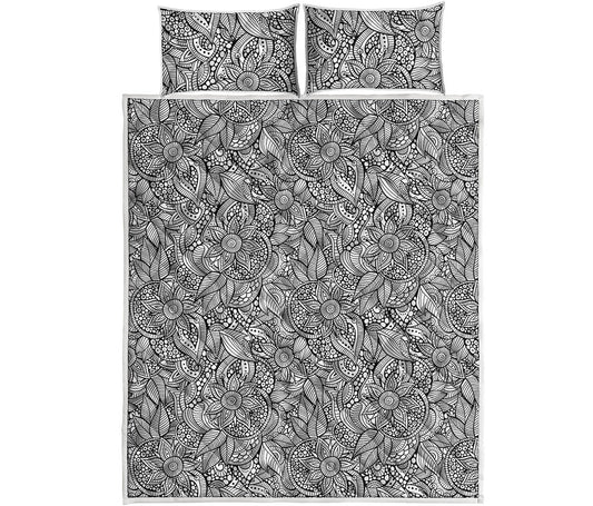 Monochrome Zentangle Pattern Print Quilt Bed Set
