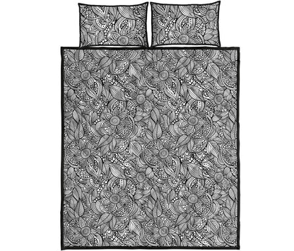 Monochrome Zentangle Pattern Print Quilt Bed Set
