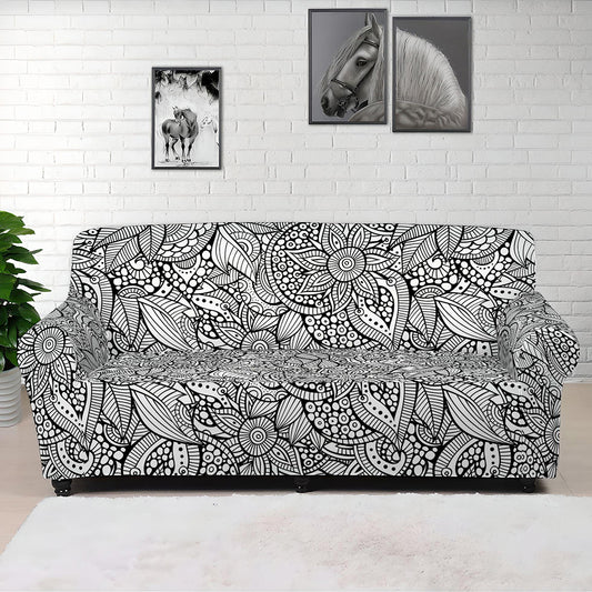 Monochrome Zentangle Pattern Print Sofa Cover