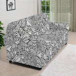 Monochrome Zentangle Pattern Print Sofa Cover