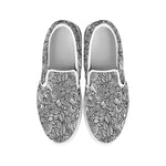 Monochrome Zentangle Pattern Print White Slip On Shoes