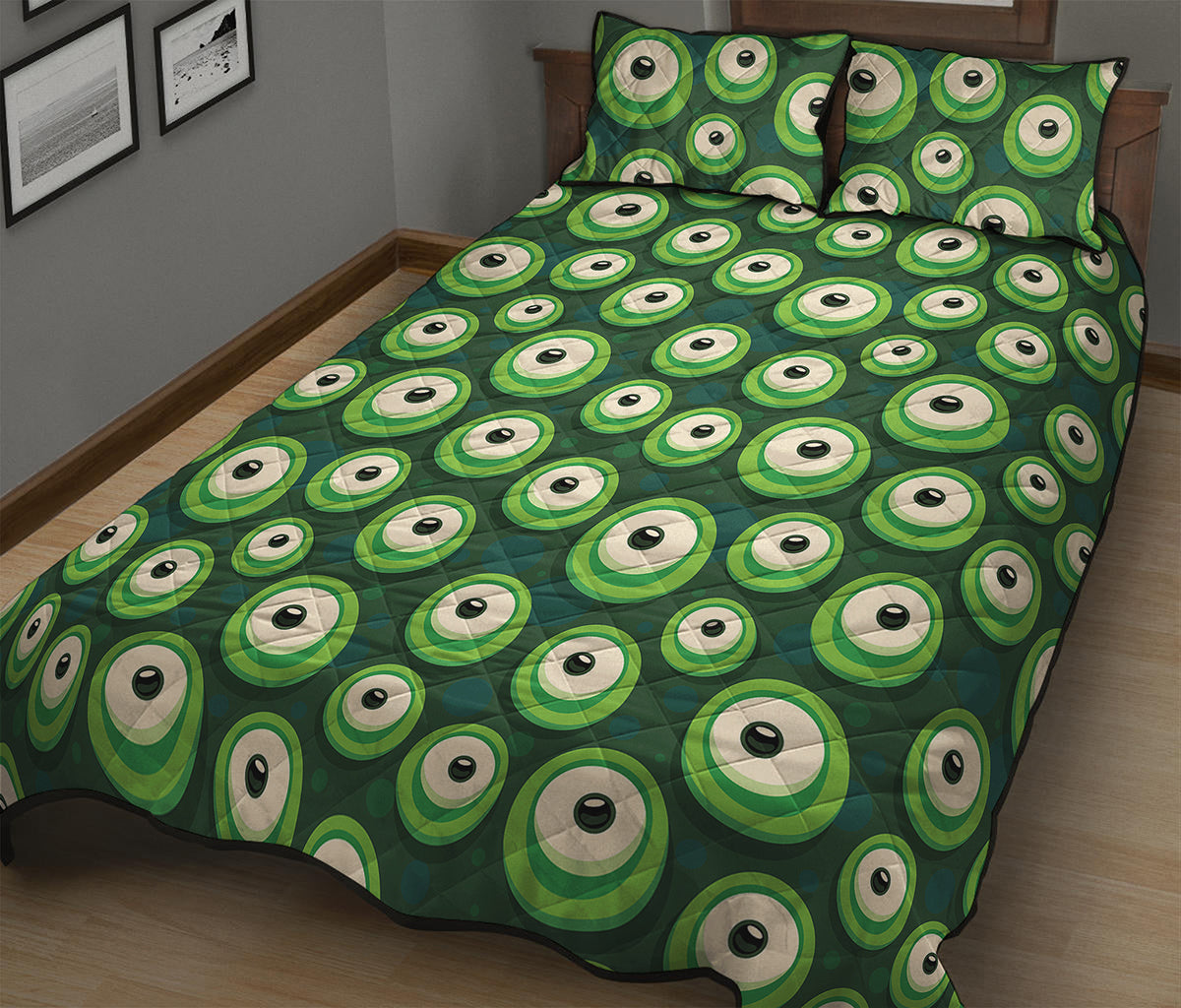 Monster Eyes Pattern Print Quilt Bed Set