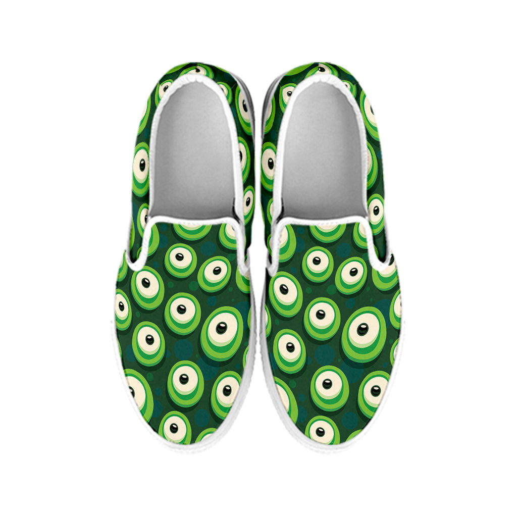 Monster Eyes Pattern Print White Slip On Shoes