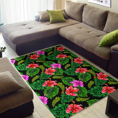 Monstera Hibiscus Hawaii Pattern Print Area Rug GearFrost