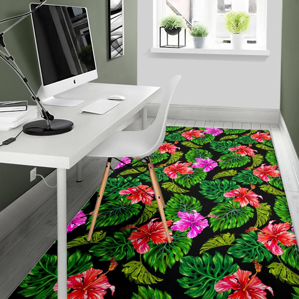 Monstera Hibiscus Hawaii Pattern Print Area Rug GearFrost