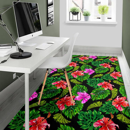 Monstera Hibiscus Hawaii Pattern Print Area Rug GearFrost
