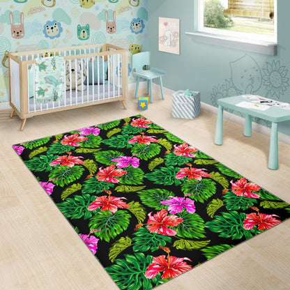 Monstera Hibiscus Hawaii Pattern Print Area Rug GearFrost