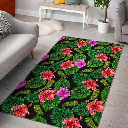 Monstera Hibiscus Hawaii Pattern Print Area Rug GearFrost