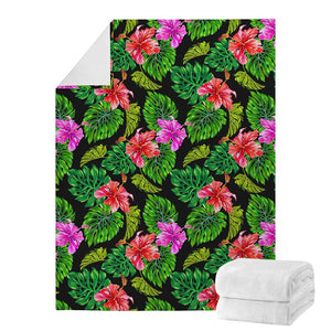 Monstera Hibiscus Hawaii Pattern Print Blanket