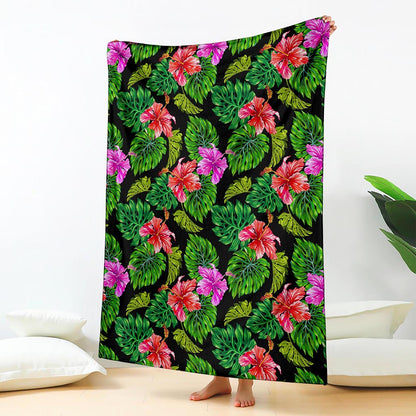 Monstera Hibiscus Hawaii Pattern Print Blanket