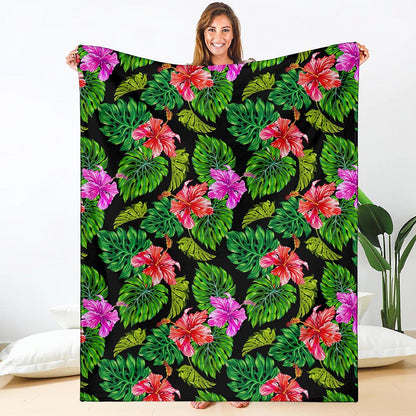 Monstera Hibiscus Hawaii Pattern Print Blanket