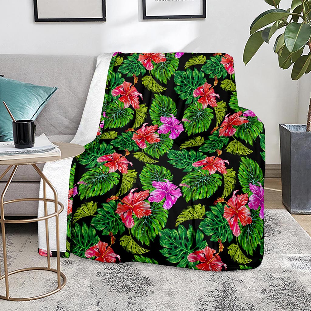 Monstera Hibiscus Hawaii Pattern Print Blanket