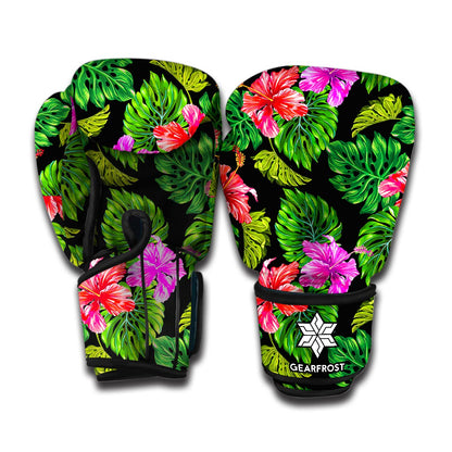 Monstera Hibiscus Hawaii Pattern Print Boxing Gloves
