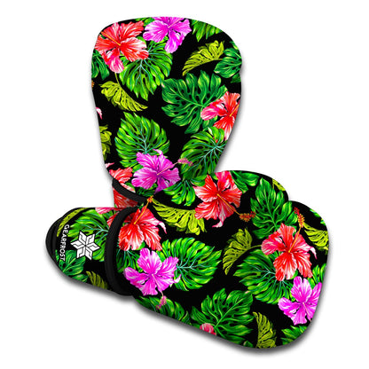 Monstera Hibiscus Hawaii Pattern Print Boxing Gloves