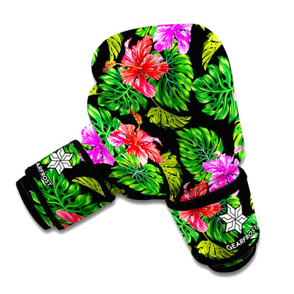 Monstera Hibiscus Hawaii Pattern Print Boxing Gloves