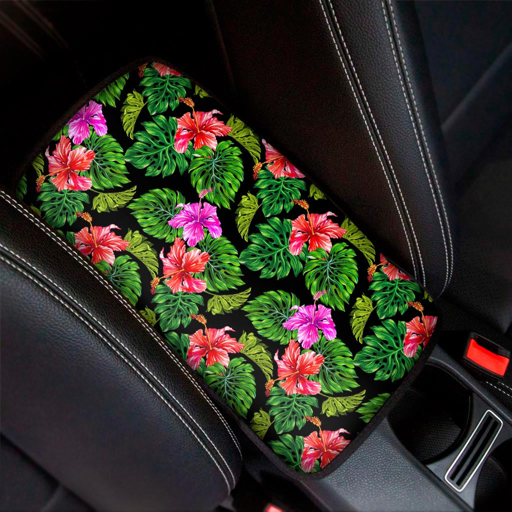 Monstera Hibiscus Hawaii Pattern Print Car Center Console Cover