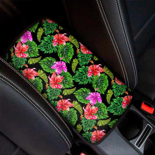 Monstera Hibiscus Hawaii Pattern Print Car Center Console Cover