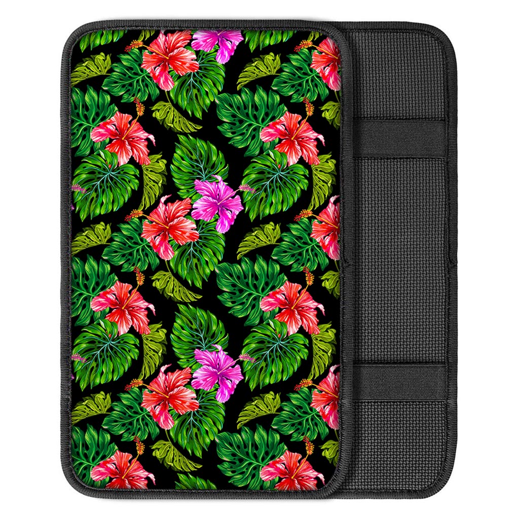 Monstera Hibiscus Hawaii Pattern Print Car Center Console Cover