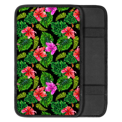 Monstera Hibiscus Hawaii Pattern Print Car Center Console Cover