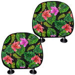 Monstera Hibiscus Hawaii Pattern Print Car Headrest Covers