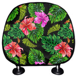 Monstera Hibiscus Hawaii Pattern Print Car Headrest Covers