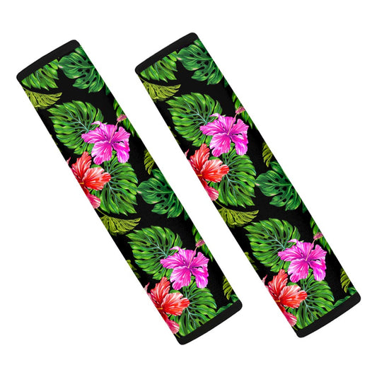 Monstera Hibiscus Hawaii Pattern Print Car Seat Belt Covers