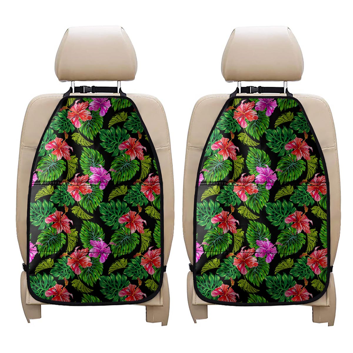 Monstera Hibiscus Hawaii Pattern Print Car Seat Organizers