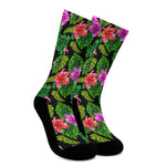 Monstera Hibiscus Hawaii Pattern Print Crew Socks