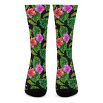 Monstera Hibiscus Hawaii Pattern Print Crew Socks