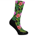 Monstera Hibiscus Hawaii Pattern Print Crew Socks