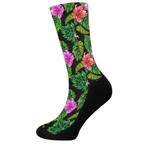 Monstera Hibiscus Hawaii Pattern Print Crew Socks