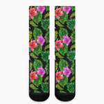 Monstera Hibiscus Hawaii Pattern Print Crew Socks