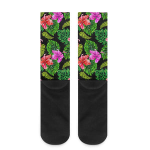 Monstera Hibiscus Hawaii Pattern Print Crew Socks