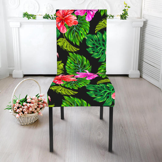 Monstera Hibiscus Hawaii Pattern Print Dining Chair Slipcover