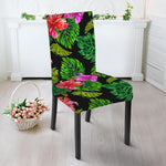 Monstera Hibiscus Hawaii Pattern Print Dining Chair Slipcover