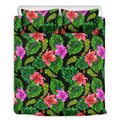 Monstera Hibiscus Hawaii Pattern Print Duvet Cover Bedding Set