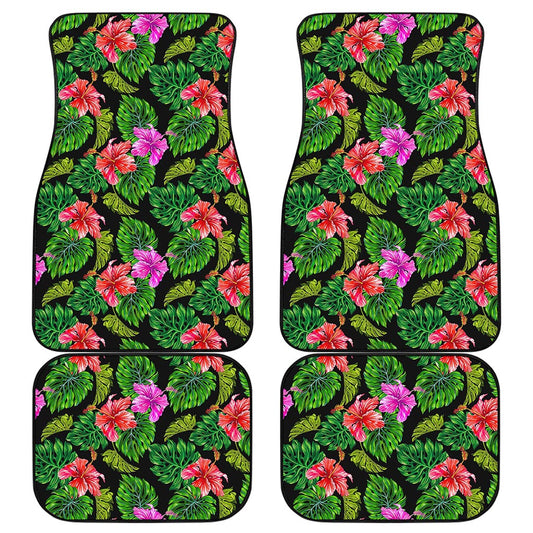 Monstera Hibiscus Hawaii Pattern Print Front and Back Car Floor Mats