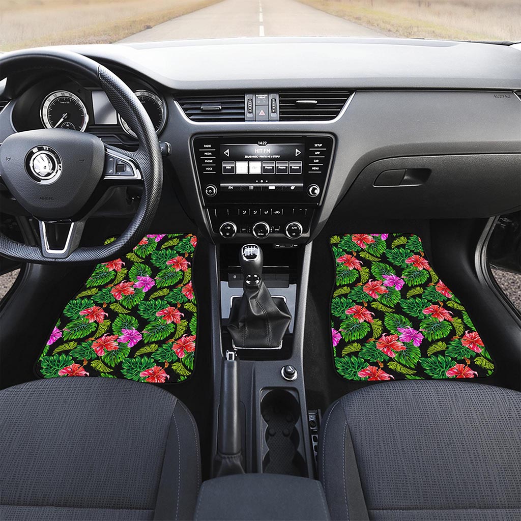 Monstera Hibiscus Hawaii Pattern Print Front and Back Car Floor Mats