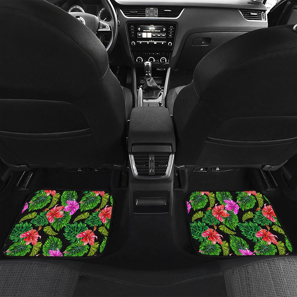 Monstera Hibiscus Hawaii Pattern Print Front and Back Car Floor Mats