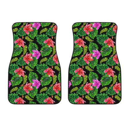 Monstera Hibiscus Hawaii Pattern Print Front Car Floor Mats