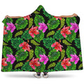 Monstera Hibiscus Hawaii Pattern Print Hooded Blanket