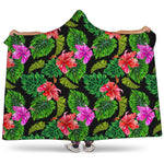 Monstera Hibiscus Hawaii Pattern Print Hooded Blanket