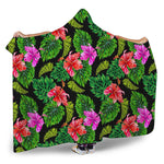 Monstera Hibiscus Hawaii Pattern Print Hooded Blanket