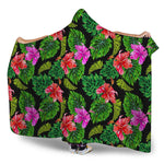 Monstera Hibiscus Hawaii Pattern Print Hooded Blanket