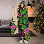 Monstera Hibiscus Hawaii Pattern Print Hooded Blanket